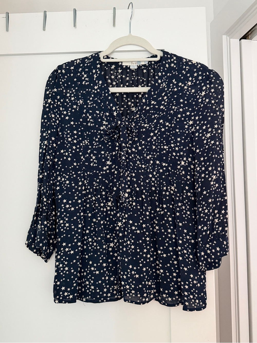 Boden Navy Star Tie-Neck Blouse